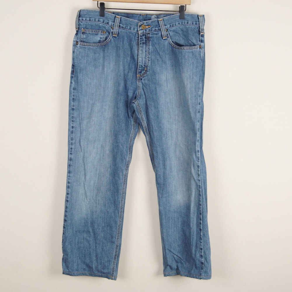 Carhartt Relaxed Straight Fit Blue Jeans Mens Sz 36 x 28 Hemmed